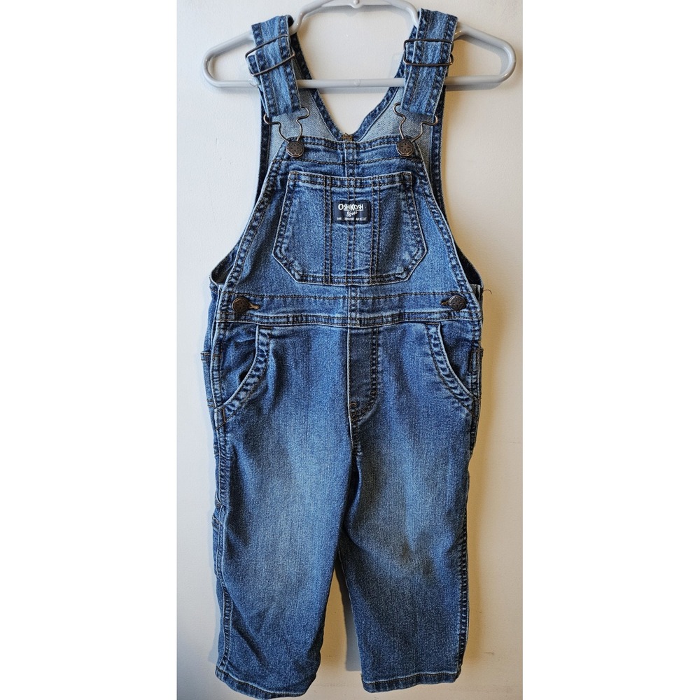 OshKosh B'gosh‎ Toddler Carpenter Denim Overalls 2T Blue Stretch Adjustable